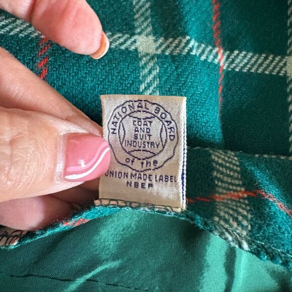 Vintage Evan-Picone Green Plaid Wool Skirt Womens Size 14 Fringe Classic Western - Picture 6 of 7